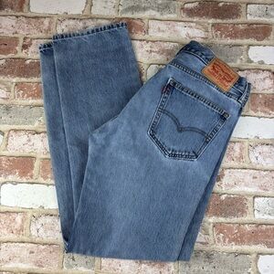 Mens Levi’s 505 Lightwash Denim Jeans Bottoms 33x34 Button Zip Straight Leg READ